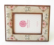 Photo Frame Jeweled And Beaded Flower Design On Light Beige Fabric India 5x7