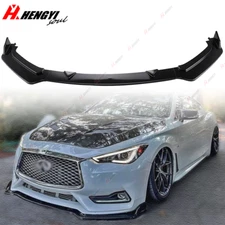 For 2017-2022 Infiniti Q60 Gloss Black Front Bumper Lip Splitter Spoiler 3PCS