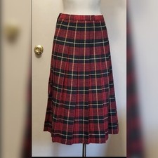 Vintage 80s Tartan Plaid Midi Skirt Pleated Wool Blend High Waisted Small/Medium