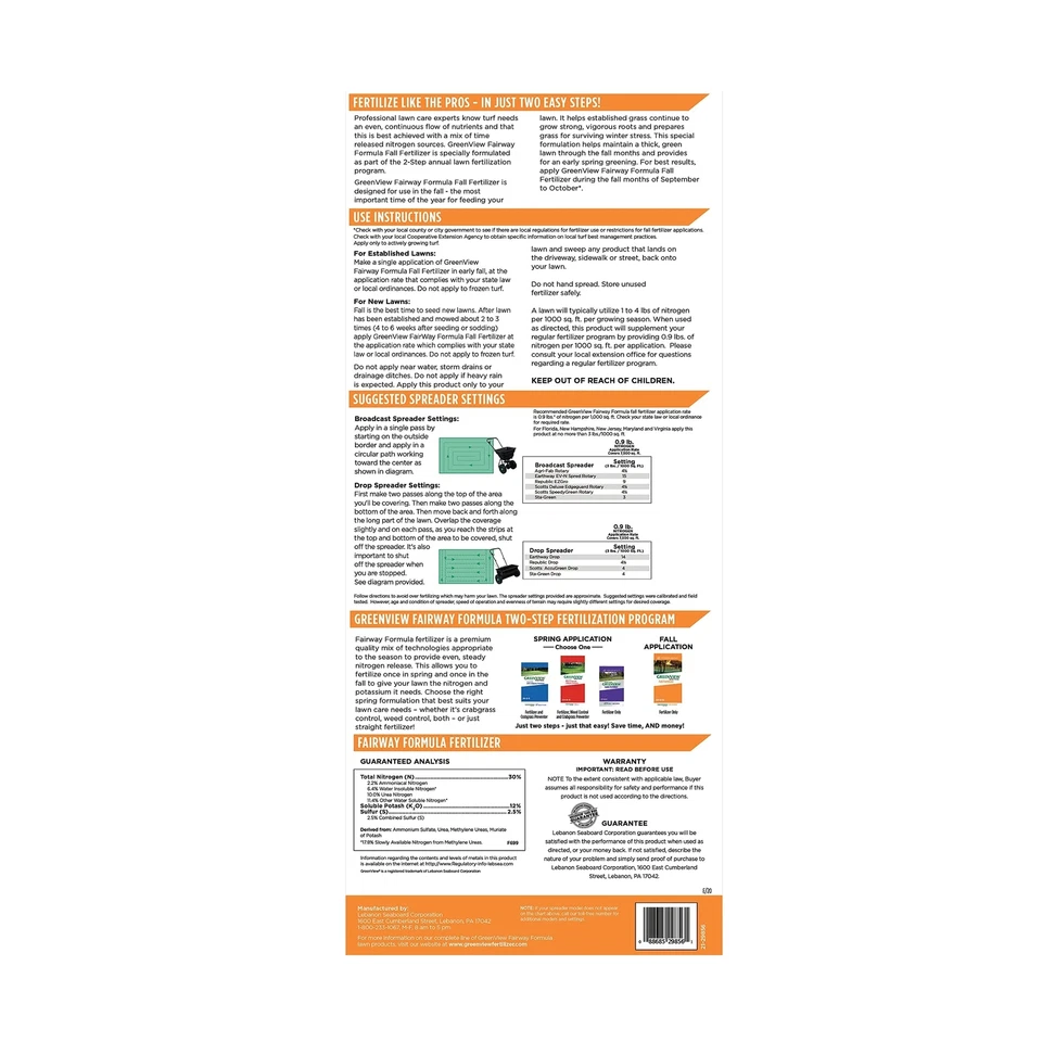 Fertilizante de otoño Greenview 2129858 Fairway Formula - 22,5 lb - Cubre 7.500 cuadrados... Foto 2 de 4