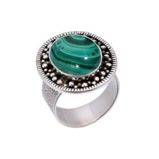 Handmade Sterling Silver Malachite Gemstone Ring, Oval Green Gemstone 12x16mm 03