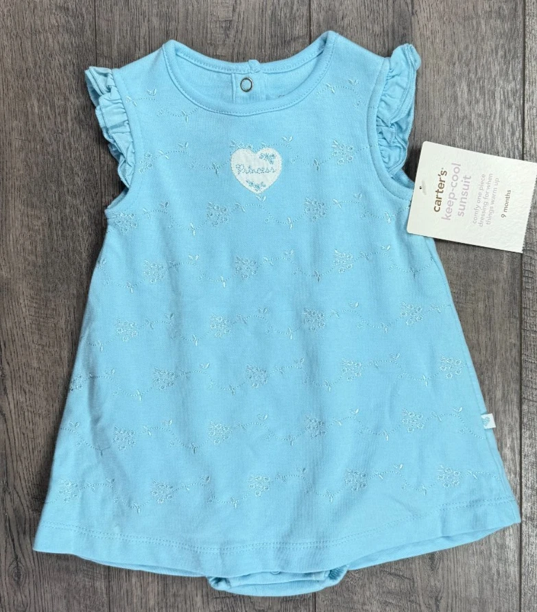 Baby Girl Clothes New Carter's Vintage 9 Month Blue Princess Dress Romper