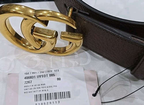 Gucci x Adidas Belt 80 32 GG Marmont Buckle Brown Leather Supreme G Monogram - Picture 11 of 12