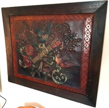 Ur-altes Jagdstilleben ANTIK Renaissance Barock? Lederschnitzerei,  kein Gemälde