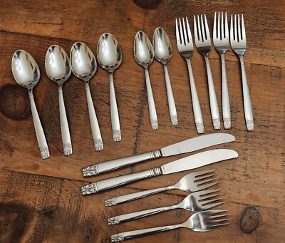 Vintage Wm A Rogers Stainless Aztec Encore Oneida 15 Pieces Knives Forks Spoons