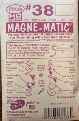 Kadee Magne-Matic Couplers #38 HO w/ Draft Gearbox, .287'' Med. Centerset Shank