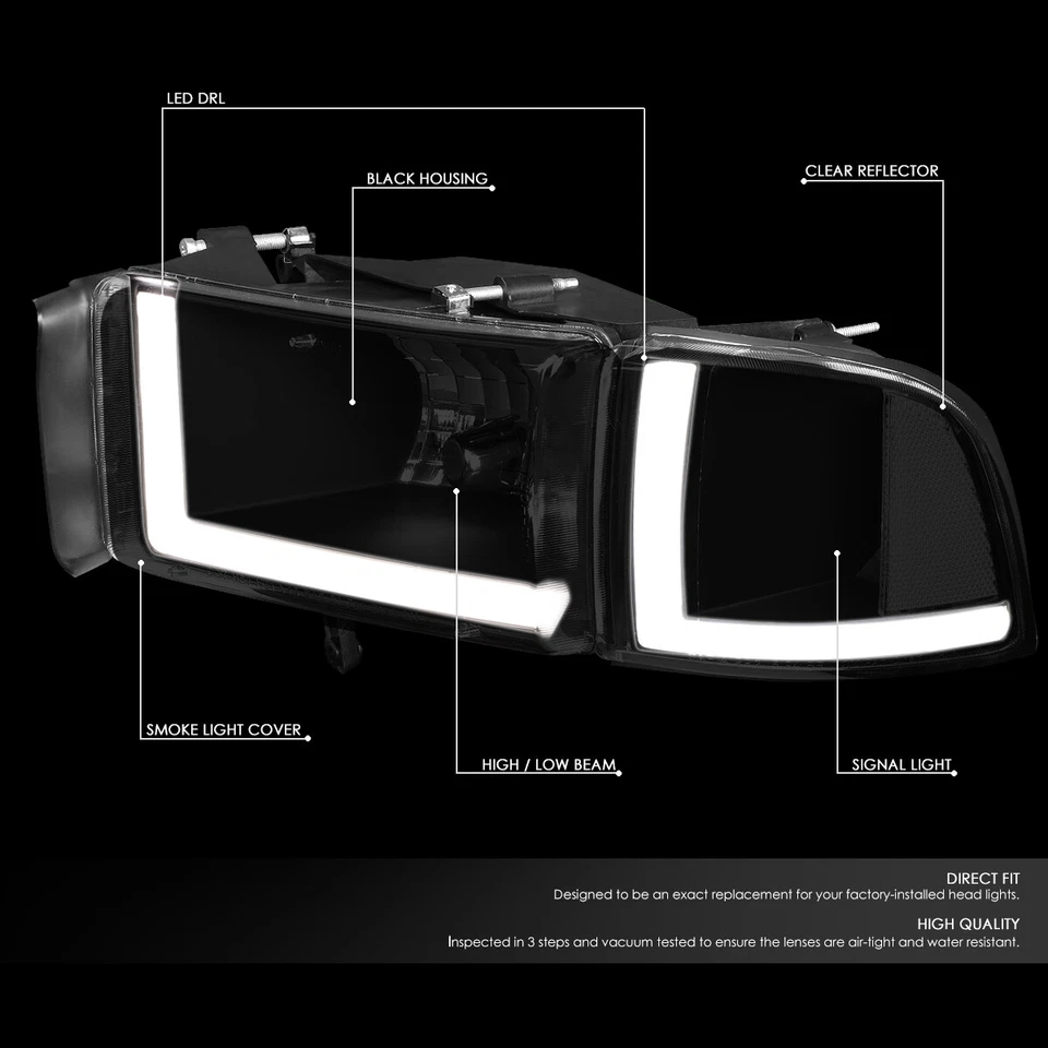 PARA DODGE RAM 1994-2002 PAR CARCASA AHUMADA LADO TRANSPARENTE LED DRL FAROS/LÁMPARAS Foto 2 de 4