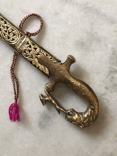 Espada de boda india artesanal Rajput con funda dorada empuñadura 34 pulgadas - Imagen 5 de 14