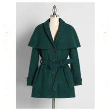 Modcloth On The Case Capelet Belted Green Coat