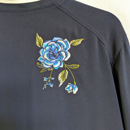 Susan Graver Gr. XL Navy Full Zip Baseball Bomberjacke Blumenstickerei - Bild 7 von 15