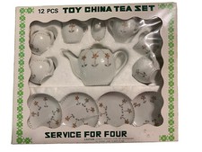 Vintage Miniature Toy China Tea Set 12 Pieces Service for 4 Hand Painted