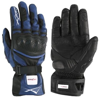 Guantes Piel de la Moto Sport Short acolchado forrado Protecciones Carreras Azul - Imagen 1 de 2