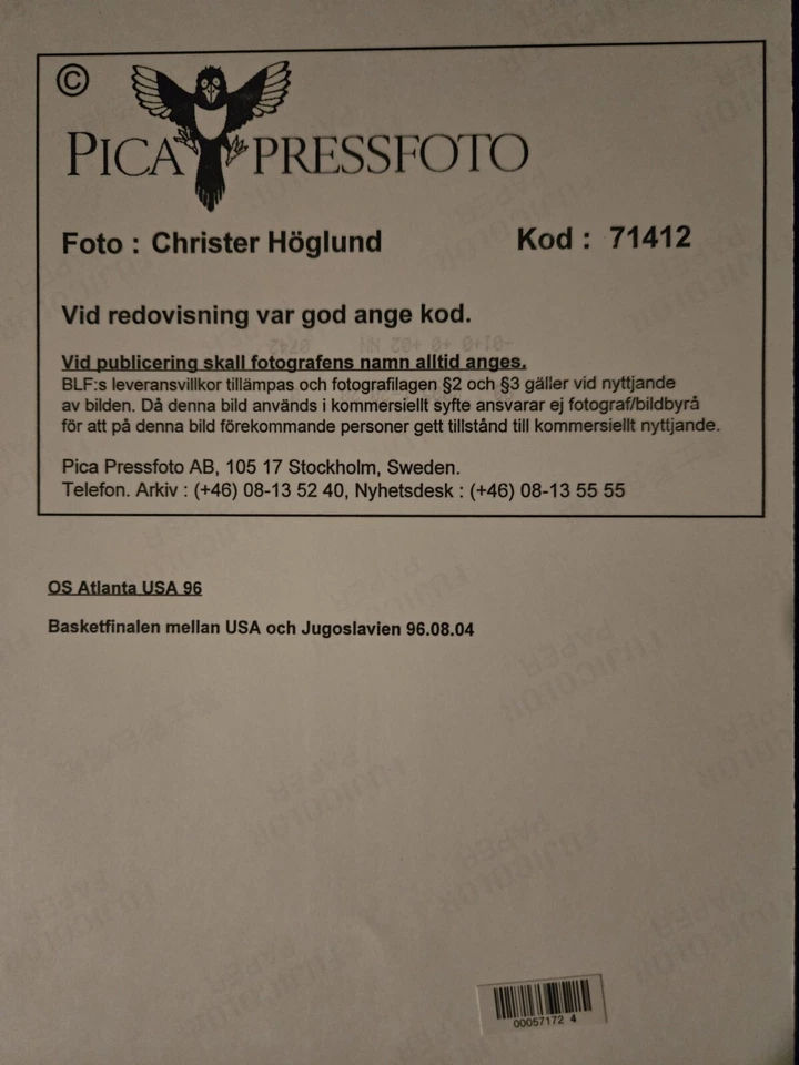 Dream Team 3, Gary Payton 1996 final olímpica. Foto original tipo 1. 6,75x10 Foto 3 de 3