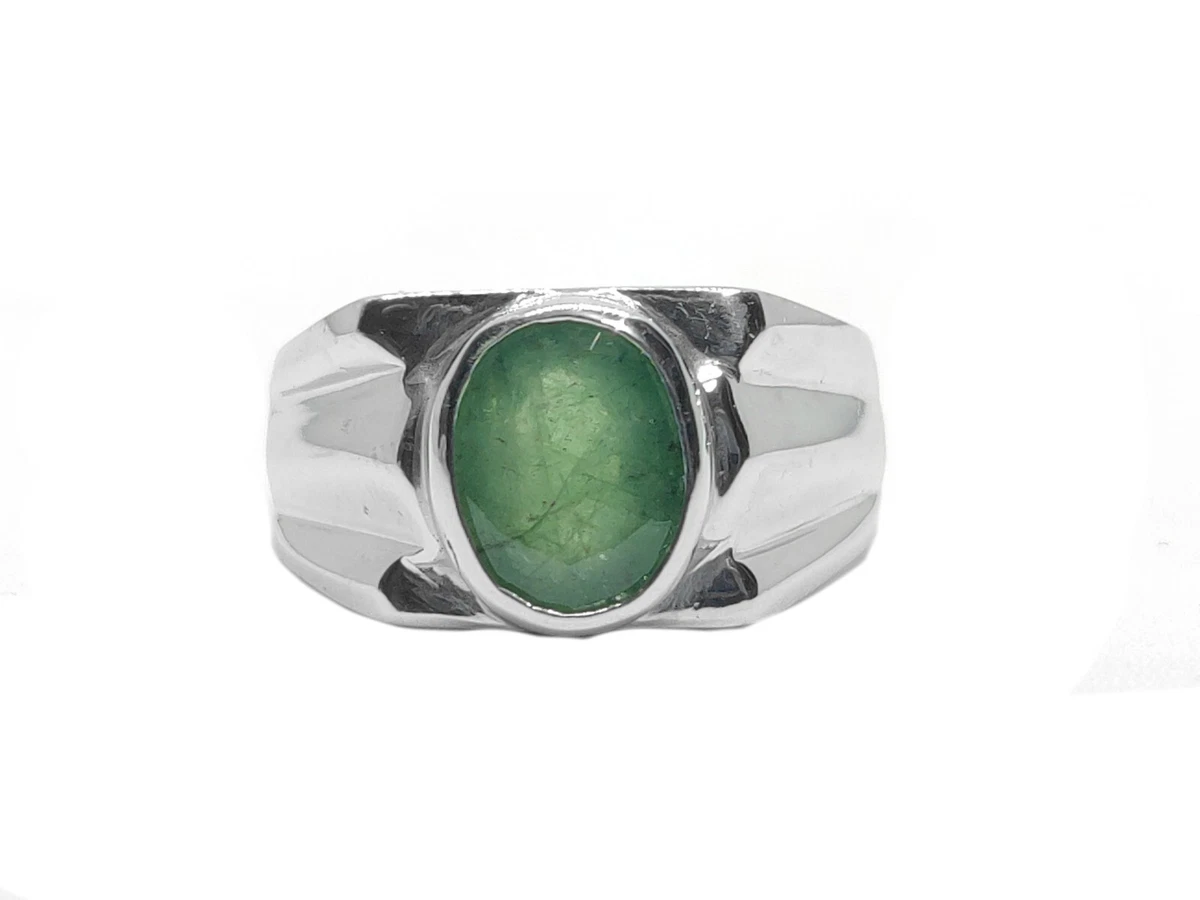 Mens Emerald Band Emerald Astrological Ring 925 Silver Natural Emerald Men Ring