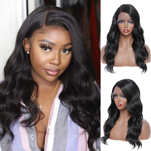 Synthetic Side Part Lace Front Wig Black Women Long Wavy Daily Hairstyle Wig