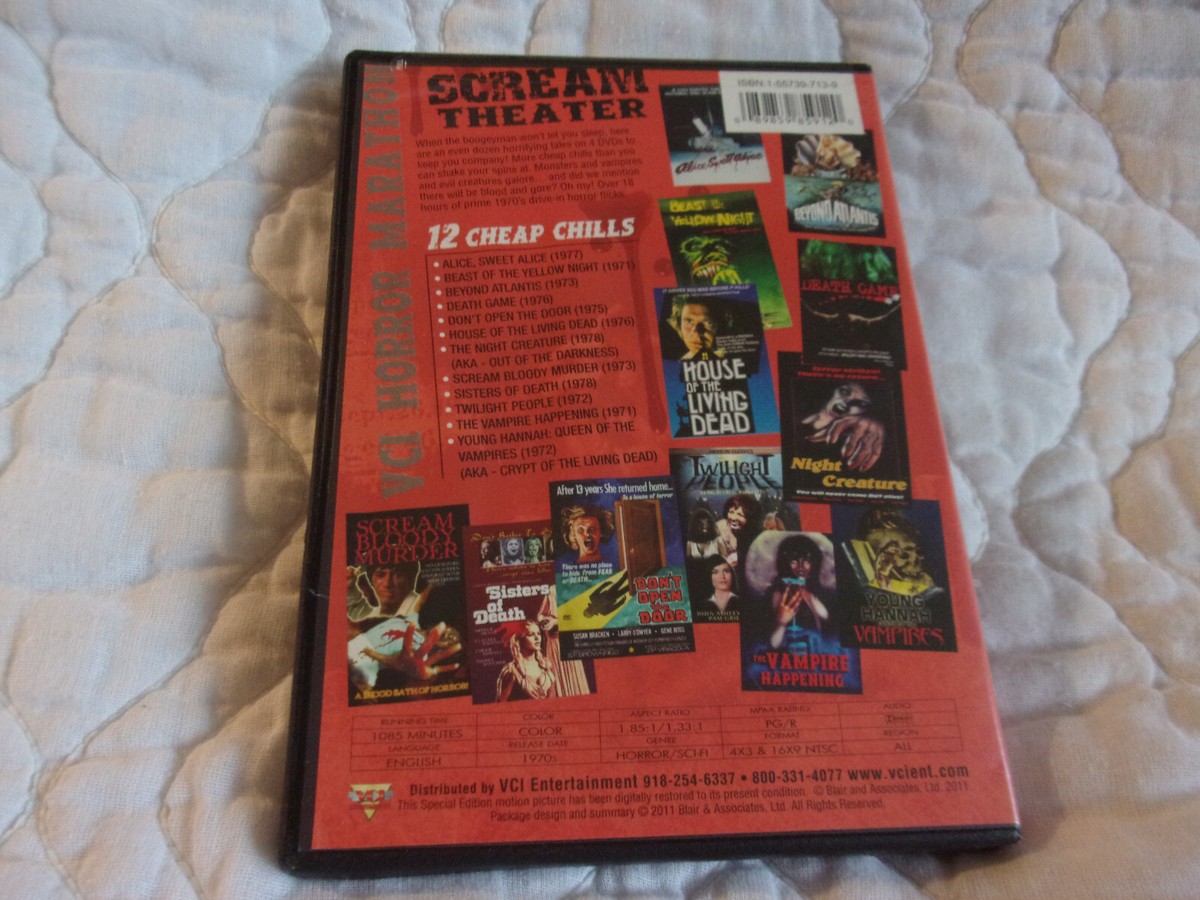 SCREAM THEATER 12 CHEAP CHILLS VCI HORROR MARATHON 4-DISC DVD 70'S