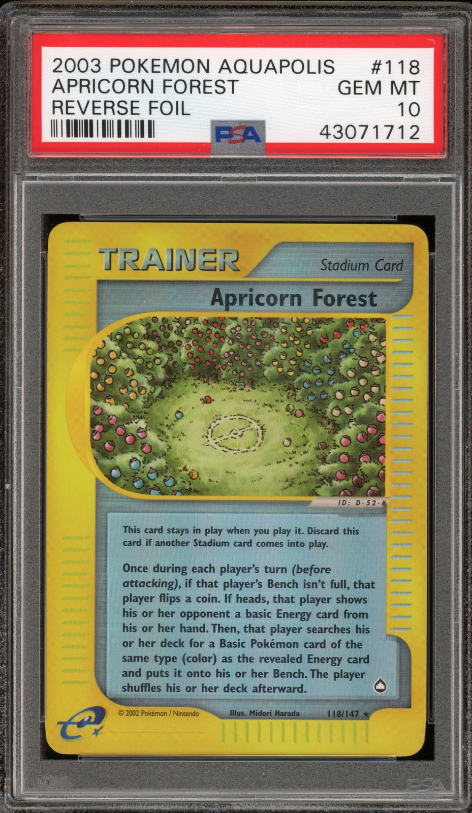 Pokemon Apricorn Forest Aquapolis Reverse Holo Rare #118 PSA 10 Gem Mint
