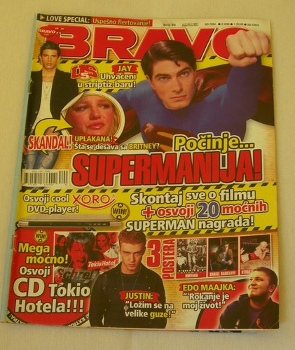 Brandon Routh como Superman US5 Nirvana Tokio Hotel - BRAVO Serbio Julio 2006 RARO - Imagen 1 de 5