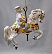 Willitts Design PORCELAIN BOY HOLDING BEAR CAROUSEL HORSE ORNAMENT 2-Sided 1988