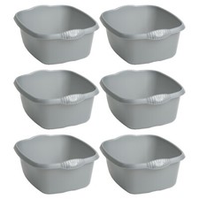 6 x 39cm Washing Up Bowl 12 Ltr Rectangular Plastic Home Silver Sink Dishes Tubs