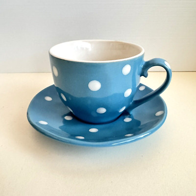 Maxwell & Williams Sprinkle Blue Cup & Saucer Duo Stoneware White Polka Dots