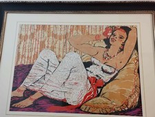 SALVATORE FIUME 70X50 ODALISCA SERIGRAFIA SU BROCCATO COPIA UNICA A COLORI