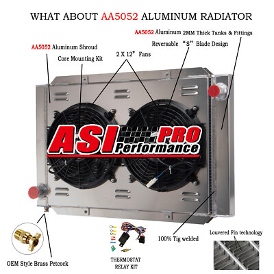 2 ROW Aluminum Airboat Radiator+Shroud Fan Overall Size 31'' x 21'' #209000 US