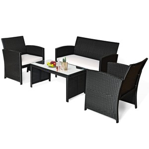 4PCS Patio Rattan Furniture Conversation Set Cushioned ...