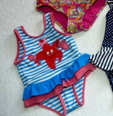 Brandneu ohne Etikett Baby Mädchen Mothercare blau gestreift rosa Seestern Tutu Rock Badeanzug 3-6 m