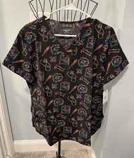 New Cherokee Caring Essentials Nursing Nurse scrub top Black Neon Medium M women