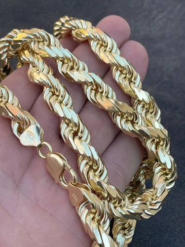 11mm Thick Mens Rope Chain 14k Gold Over Real Solid 925 Sterling Silver Necklace - product listing photo