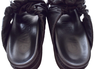 GANNI Ruched Black Satin Platform Slide Mules Size 38 US 7.5 Excl