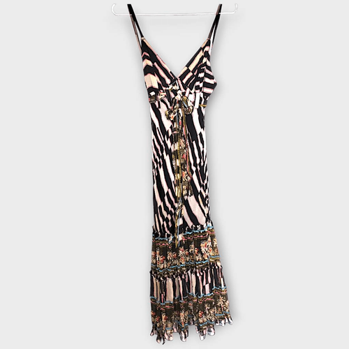 Diane von Furstenburg Womens Dress Sz 6 Silk Slip Midi Black Cream Sequins Glam - Picture 2 of 16