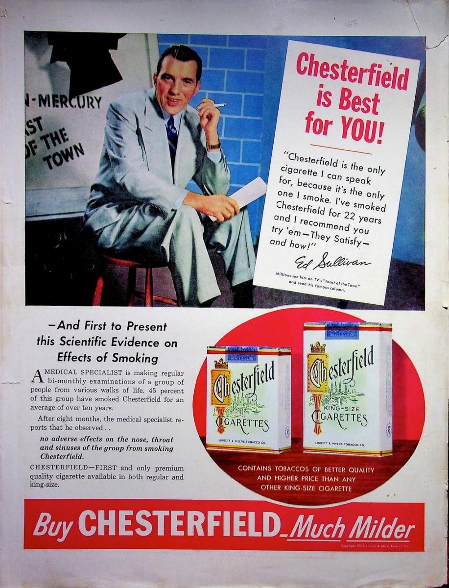 cigarettes ed Original Ad for Ed Sullivan, Chesterfield Cigarettes