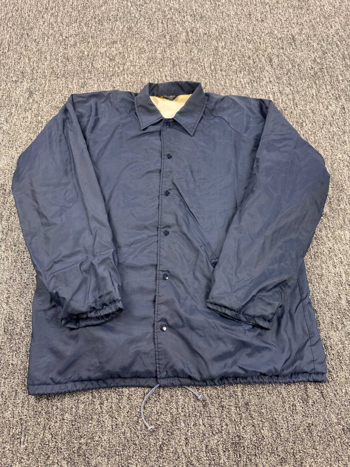 Vtg Sears Jacket Men XL Navy Blue Satin Lined Bomber Windbreaker Rain Coat 70s