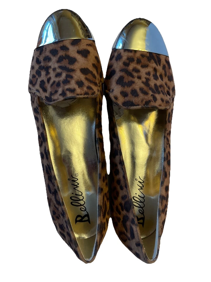 Bellini’s Cape Flats Shoes Leopard Print PU Leather Uppers Gold Toed Sz 9W - Image 2 of 4
