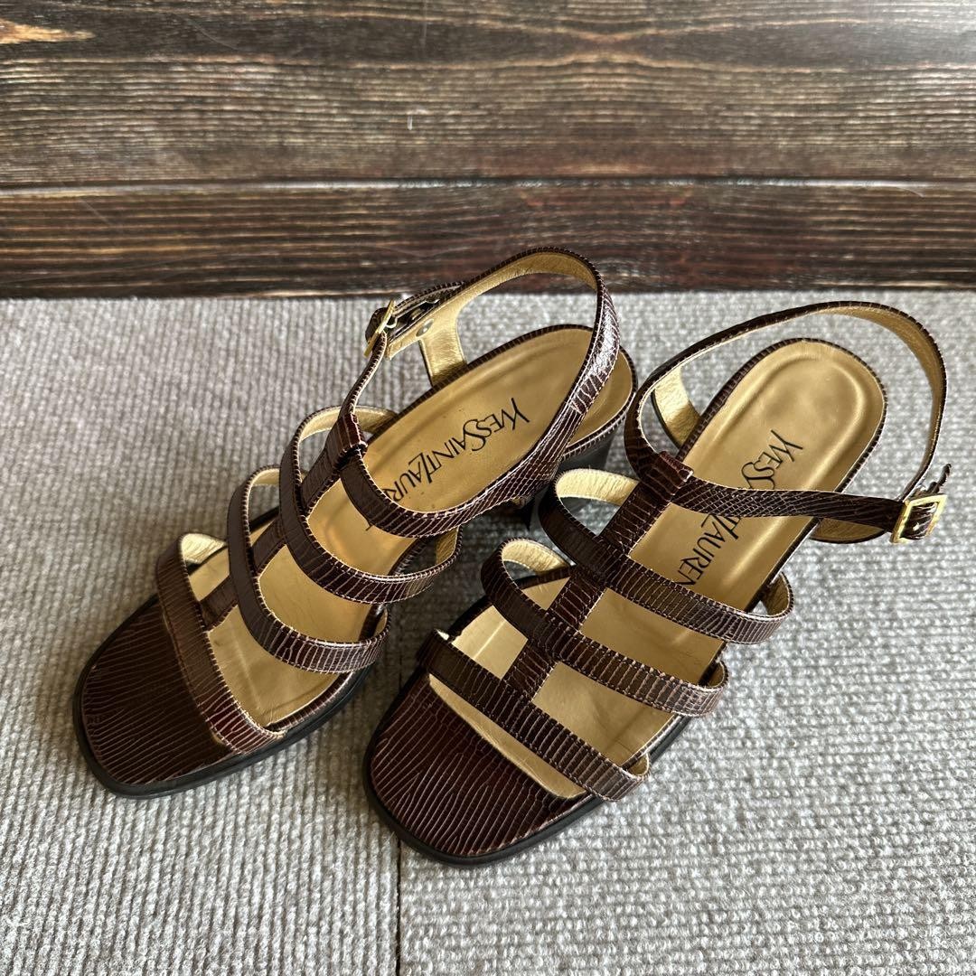 Autentici sandali con cinturino Yves Saint Laurent tacco medio marrone taglia 35 5 donna