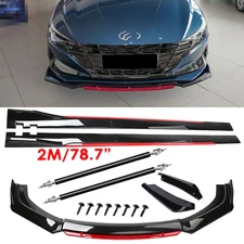 Glossy Black Look Red Front Lip Chin Bumper Side Skirt For Hyundai Sonata U
