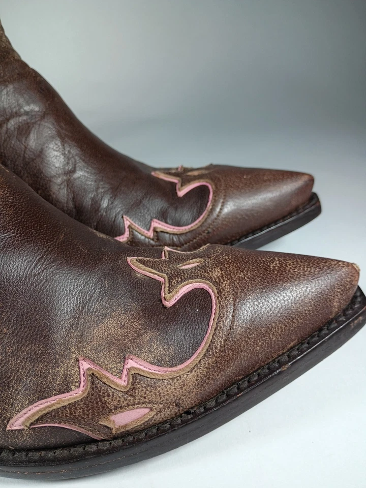 СТАРЫЙ GRINGO VILLA винтажный искусственно состаренный Choc/розовый Western ковбойские сапоги женщин 9,5B - Изображение 2 из 4