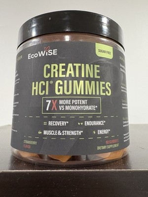 EcoWise Creatine HCL Gummies 750mg   Vegan, Sugar-Free, Strawberry, 90 Ct