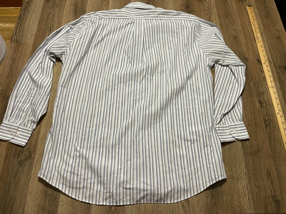 Van Heusen Shirt, Men's Size 17, 34-35, Blue White Striped Long Sleeve Button Up - Image 2 of 4