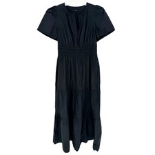 Quince 100% Organic Cotton Poplin Tiered Maxi Dress Black Sz S Minimalist Guest