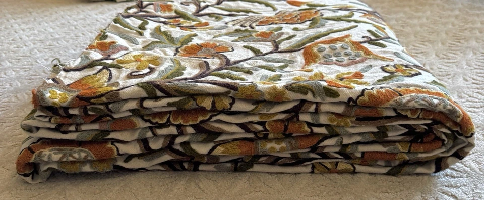 Vtg Wool Crewel Embroidery Fabric 20yd (approx) Floral Cotton Drapery Upholstery - Image 2 of 4