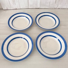 Vintage T G Green Cornishware Soup Bowls Plates x 4. 23cm / 9" Green Shield