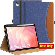 MoKo Case for 2025 Samsung Galaxy Tab S11 11-Inch, PU Leather, S Pen Holder, Blu