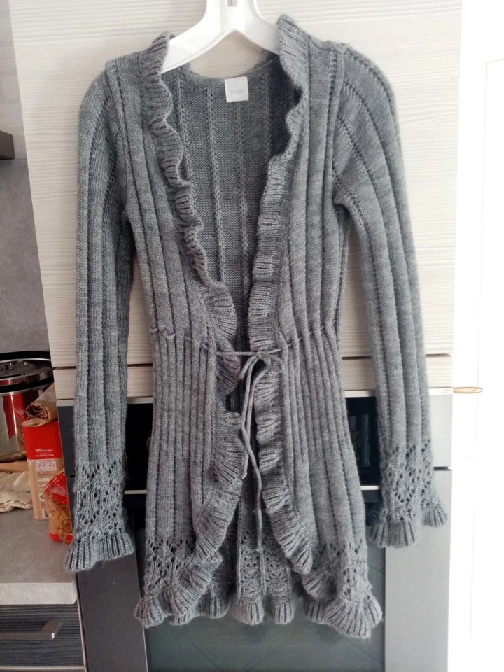 gilet veste marque camaieu taille S gris points ajourés 15% mohair dentelle - Photo 2/4
