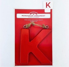 Letter K Holiday Monogram Ornament Xmas Red Wood Xmas 4" Holiday Time