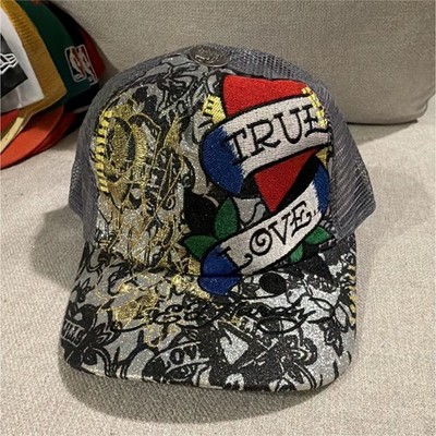 Ed Hardy True Love Heart Graphic vintage  Hat Mesh Back Adjustable Men One Size