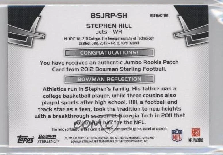 2012 Bowman Sterling Prism Refractor /5 Stephen Hill #BSJRP-SH Jumbo Patch RC - Image 2 of 2