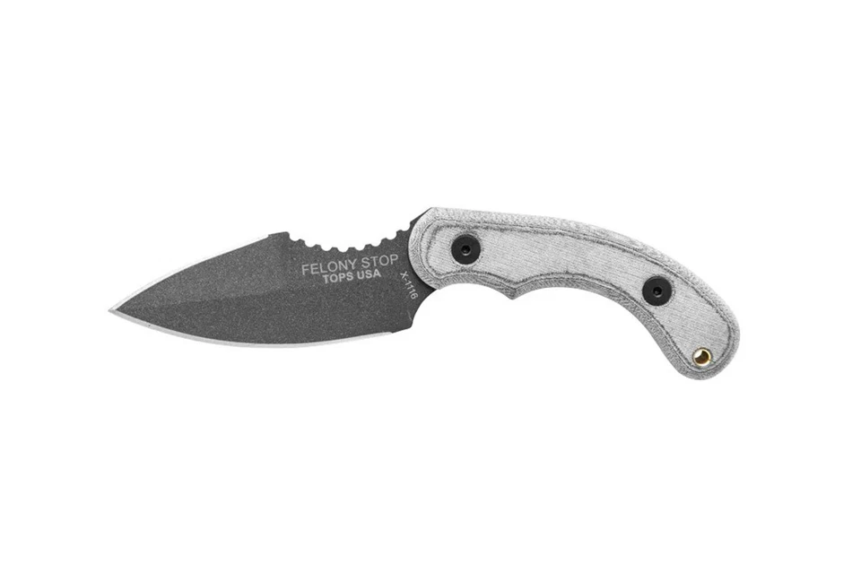 TOPS Felony Stop Fixed Knife 3.5" 1095 Steel Blade Black Linen Micarta Handle - Image 2 of 4